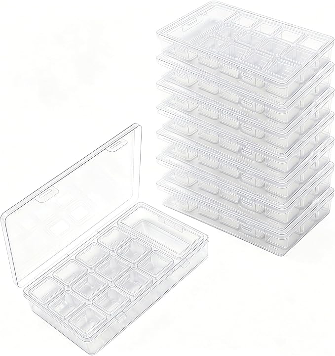 112 Pieces Mixed Sizes Rectangular Empty Mini Clear Plastic Organizer Box | Hinged Lids, For Small Items, Craft Projects, Bead Organizers