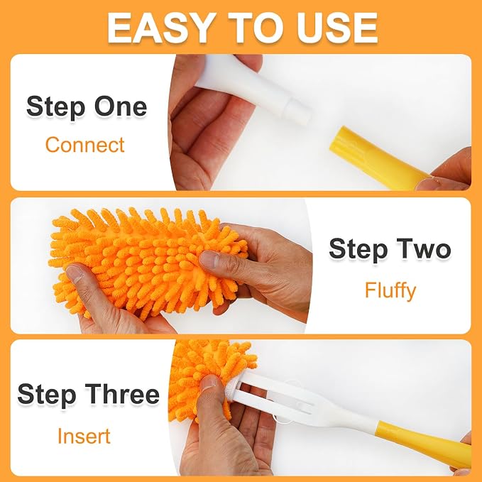 2 Pcs with 1 Handle Reusable Duster Refills, Washable Microfiber Dusters, 360°Cleaning Tools for Home, Office, Blinds, Car, Pet, Furniture, Fan