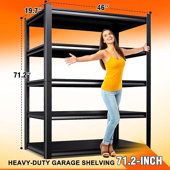 46''W Garage shelving,2500lbs AdjustableTall Heavy Duty Shelving,5T Garage Shelves ,Storage ShelvesUnit，Metal Standing Shelf Units， Utility Rack For Kitchen Warehouse Basement 71.2*46*19.7,3-pack