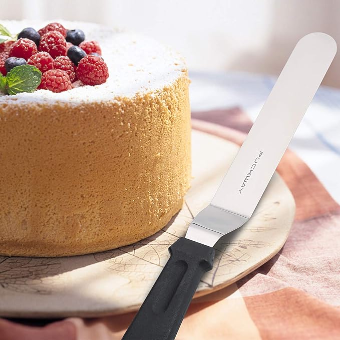 Angled Icing Spatula, Stainless Steel Offset Spatula, Cake Spatula Set of 2 Black 6, 8 inch Blade