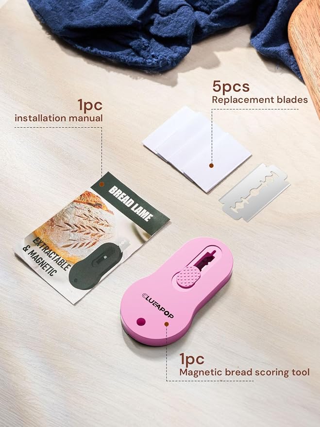 CLUEAPOP Bread Lame, Extractable & Magnetic Dough Scoring Tool - Professional Sourdough Scoring Tool - Sourdough Bread Baking & Bread Scoring Tool - Scoring Patterns Booklet & 5 Razor Blades