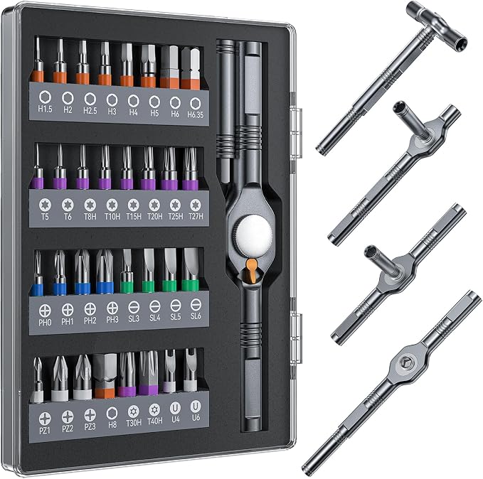Wesdut 32in1 T Handle Magnetic Ratchet Screwdriver Set, [Freely Combine 5+ Grip Styles] Screw driver, Ratcheting Allen Wrenches Sets, Repair Tool Kit for Computer, Bicycles, Furniture, Electronics