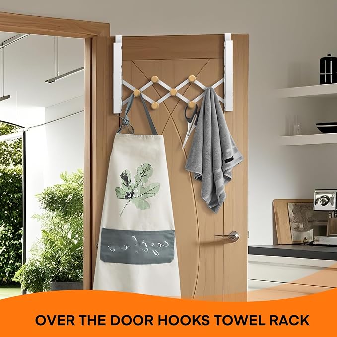 FYY Over the Door Drying Rack, Foldable with 7 Hooks for Laundry Bathroom | Heavy Duty Metal, Adjustable Width, Hanging Towels Clothes, Space-Saving for Dorm Bedroom, Fits Doors up to 1.65"