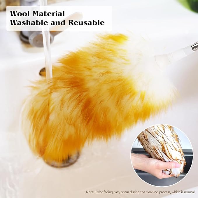 Lambswool Extendable Duster 29-110 Inch, Anti-Static Flexible Head, Stainless Steel Pole for High Ceilings, Fans, Interior & Roof Dusting.
