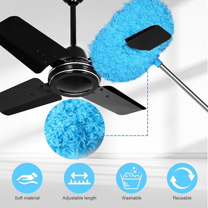 Eunice 13-50 Inches Ceiling Fan Duster with Extension Pole | Extendable Microfiber Cleaning Brush for High Ceiling, Blades, Cobwebs, Adjustable Dusting Tool for Home,Window,Door(Blue)