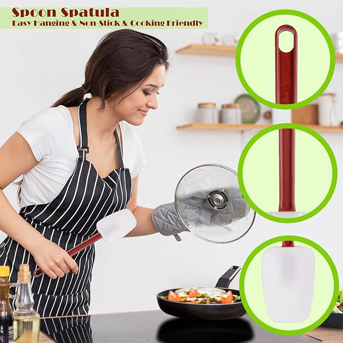 heffiso Silicone Rubber Spatula and Spoon Rubber Spatula Set of 3, High Heat Spatula Spoon, Commercial Spatula for Cooking, Commercial Rubber Spatula (3 Spoonula 16 Inches), White