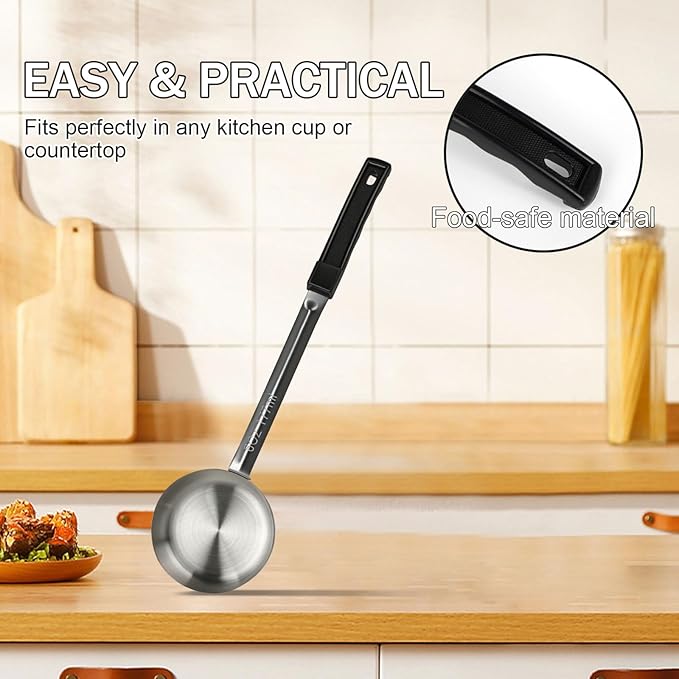 6 Ounce Solid Stainless Steel Portion Control Ladle Spoon - Pizza Sauce Serving Spoons Portion Ladle for Sauces, Perfect for Weight Watchers, Buffets, Parties