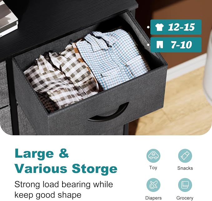 OLIXIS 8 Drawer Storage Dresser for Bedroom, Closet Organizers Units | Fabric Dresser with Wooden Top, Chest of Drawers Clothes Storage, Tower Cabinet, TV Stand Furniture, Grey