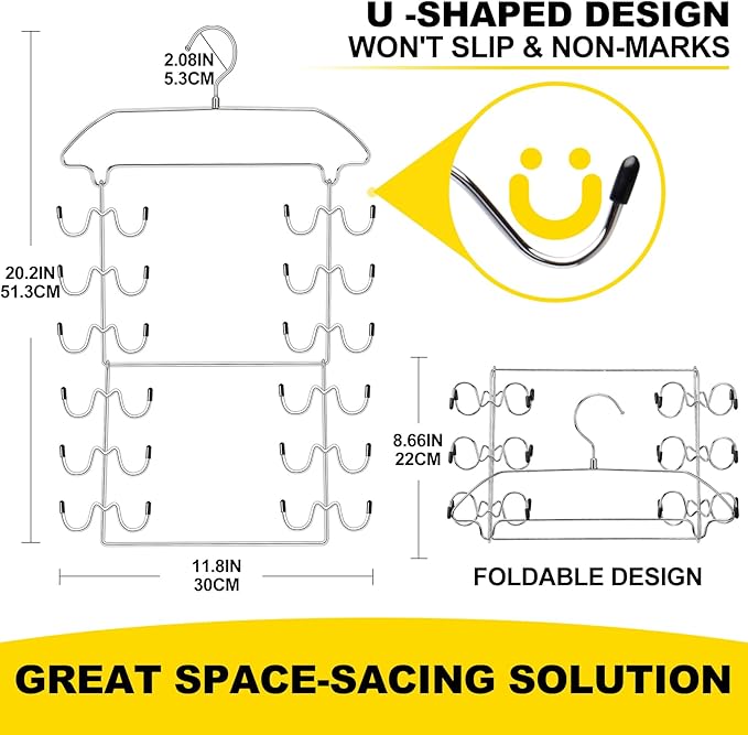 3 Pack Tank Top Hangers Space Saving, Dorm Room Essentials, Metal 360° Swivel Closet Organizers and Storage with 72 Hooks for RV Apartment Small Space Solutions, Non-Slip Foldable Sport Bra Holder