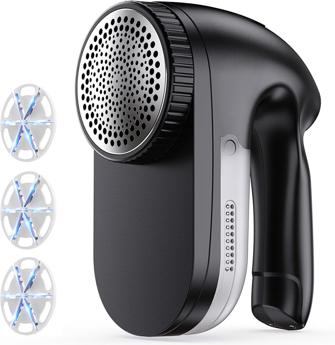 PKBD IPX6 Waterproof Washable Electric Fabric Shaver and Lint Remover, Rechargeable Sweater Defuzzer with 3 Free Extra Blades, Quickly and Effectively Remove Fluff,Fuzz,Bobbles for Clothes, Dark Black