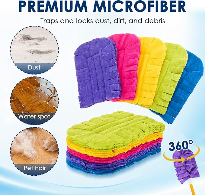 10 Pack Reusable Fleece Duster Refills with Detachable Handle, Washable Microfiber Dusters for Cleaning, 360° Dry Wet Microfiber Duster Refill Compatible with Standard Cleaning Handles (10)