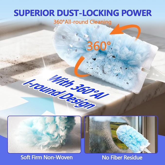 Heavy Duty Duster Refills for Swiffer Duster (60 Count) | 360° Unscented Disposable Multisurface Dusters with 1 Handle- for Home, Blinds, Fans & Corners, Blue