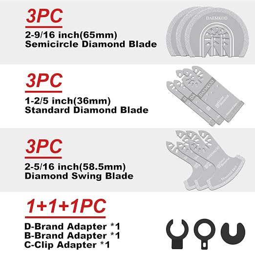 9 Pack Diamond Oscillating Tool Blade, Professional Multitool Blades, Grout Removal Blade for Oscillating Tool, Multi Tool Blades Kits for Oscillating Tool Accessories