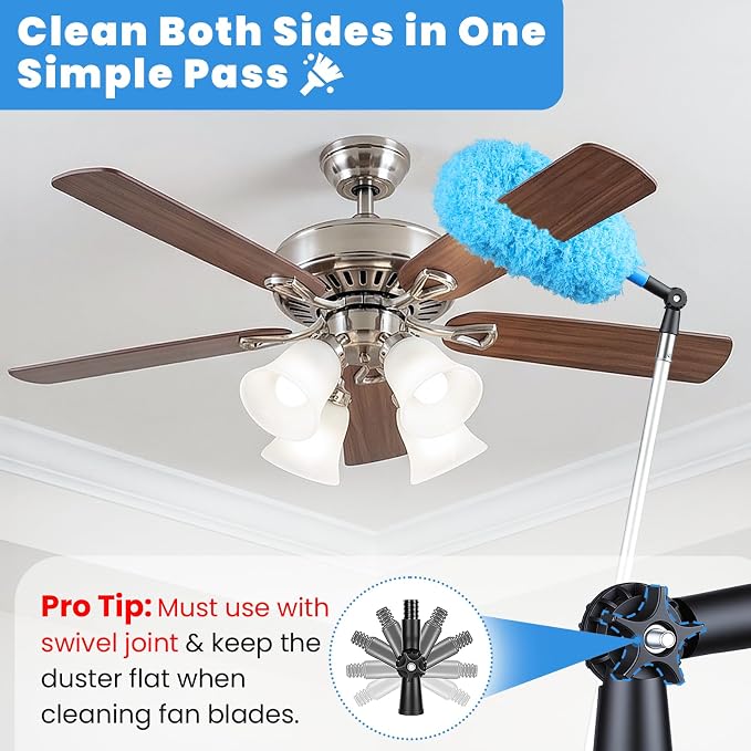25ft High Reach Extendable Duster Kit with 4.5-18ft Extension Pole - Ceiling Fan Blade Cleaner, Spider Web Brush Cobweb Remover, Window Squeegee Kit with Telescoping Wand, Extended Extra Long Handle