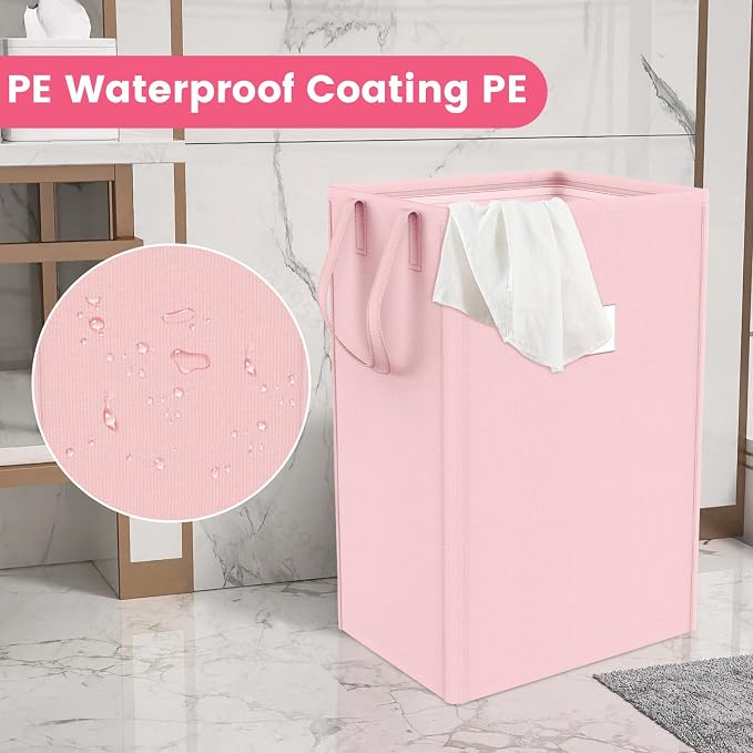MCleanPin 210L Pink Laundry Hamper Large Collapsible Basket with Laundry Bags, Dirty Clothes Hamper,Laundry Basket with Handles,Washable Laundry Bags,Foldable Dorm Hamper for College (Rose Pink)