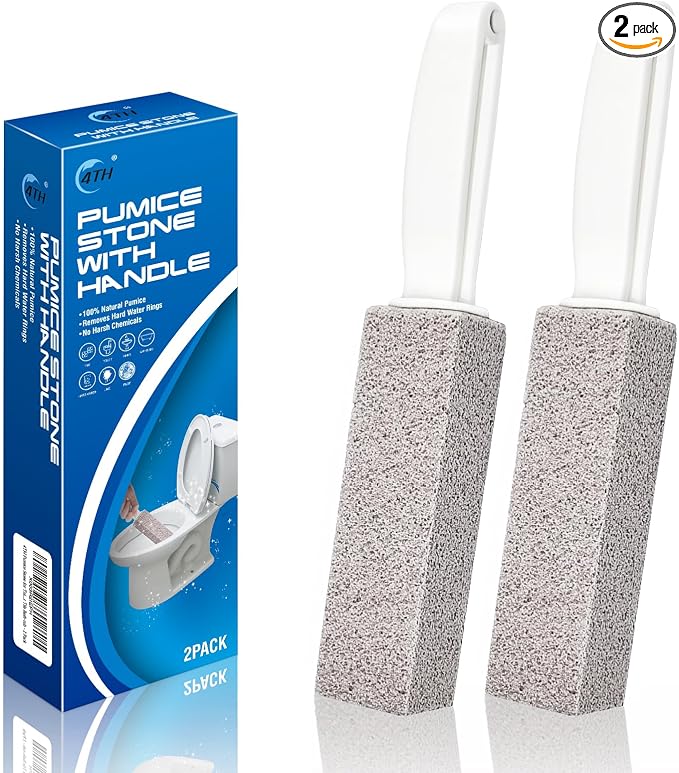4TH Pumice Stone for Toilet Bowl Cleaning,Pumice Stick with Handle,Cleans Away Limescale Stain,Hard Water Rings, Calcium Buildup,Iron and Rust. Remover for Tile/Bath/Kitchen/Household - 2 Piece