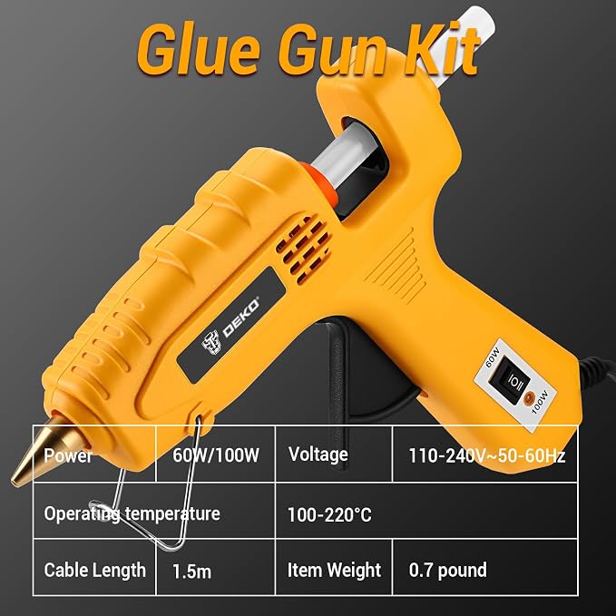 Hot Glue Gun Full Size: DEKOPRO 60/100Watt Dual Temp Hot Glue Gun Kit with 25 Glue Sticks, Organize Storage Case, Heavy Duty Heat Glue Gun Tool Set for Home Repair, Art & Crafts, DIY, Yellow
