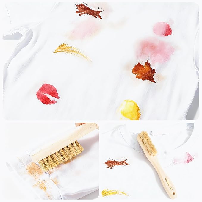3Pcs Small Wood Laundry Stain Brush Set with Boar Bristles, Stain Remover for Delicates, Cotton, Linens and Shoes, Portable Laundry Scrub Brushes for Fresh Clean Fabric