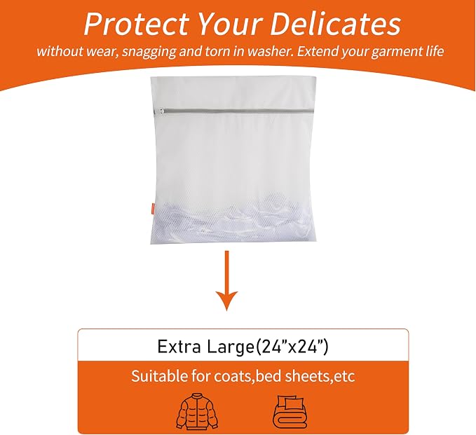 Diamond Mesh Laundry Bags 2 Pack (XX-Large, 24x24”) | Heavy Duty Mesh, Durable Zipper, For Delicates, Lingerie, Bras, Underwear, Protect Garments in Washing Machine