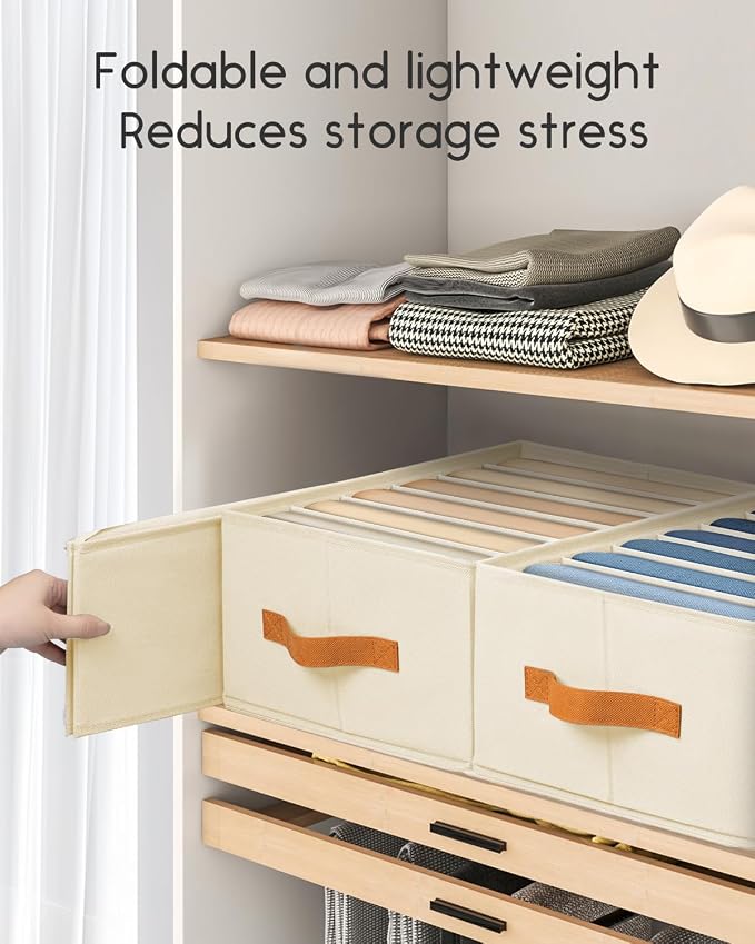Homsorout Closet Organizers and Storage - Fabric Clothes Organizer with Handles, Foldable Jeans Organizer for Clothes, Drawer Organizer for Shirts, Bra, Sweater, Scarf, 8 Pack, Beige