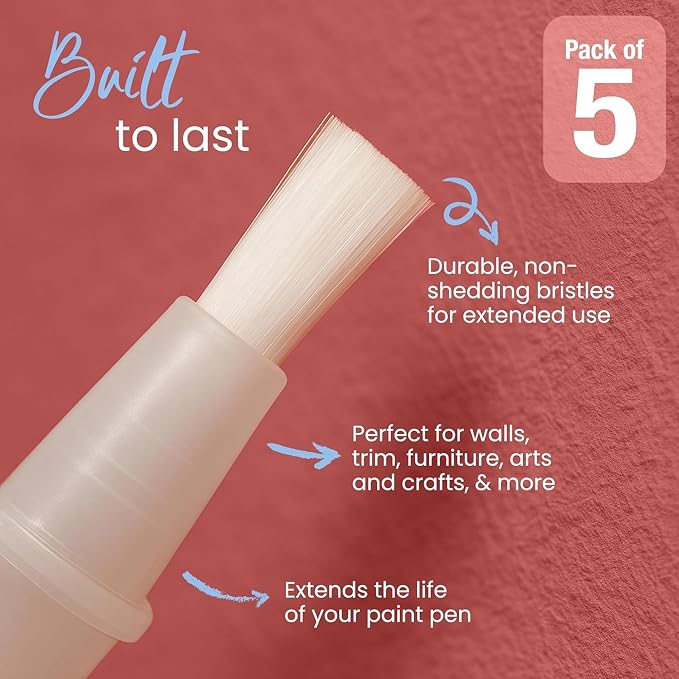 Slobproof Replacement Brush Tips for Refillable Touch-Up Paint Pens, Mess-Free, Easy to Install, Tools for Paint Brushes, DIY Home Improvement, Wall, Furniture Repair, Arts and Crafts, Pack of 5