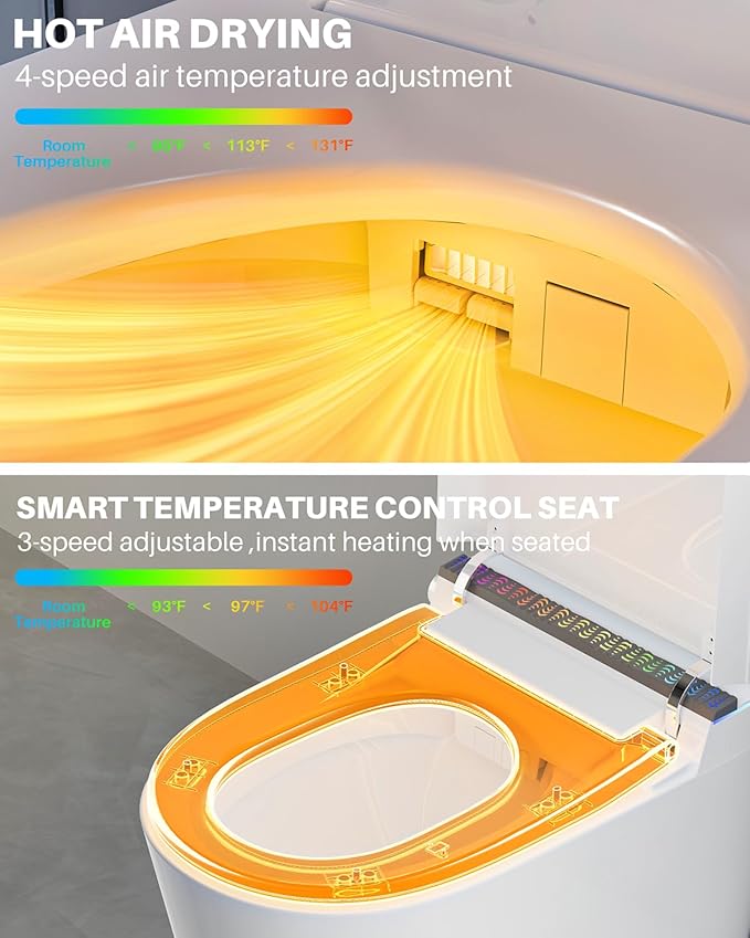 WinZo Smart Toilet,Modern Smart Toilet with Bidet Built In with Foot Sensor,Tankless Toilets Auto Open/Close Lid with Dryer,ADA Comfort Height Heat Seat,Instant Warm Water,Power Outage and Flush White