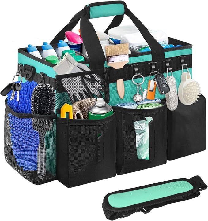 Compact Wearable Cleaning Supplie Bag with Handle Shoulder Straps | Green Cleaner Caddy, Nylon Wear Resistant & Durable, Multiple Pockets Well Organized for Housekeepers, Horse, Cleaners