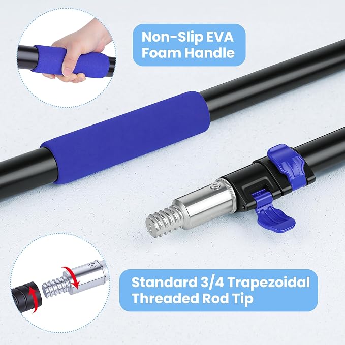 20ft High Reach Extendable Duster Kit with 5-12ft Extension Pole - Ceiling Fan Blade Cleaner, Spider Web Brush Cobweb Remover, Window Squeegee Kit with Telescoping Wand, Extended Extra Long Handle