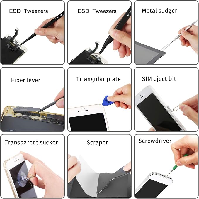 Kaisi Professional Electronics Opening Pry Tool Repair Kit Metal Spudger | Non-Abrasive Nylon Spudgers and Anti-Static Tweezers for Cellphone iPhone Laptops Tablets and More, 20 Piece