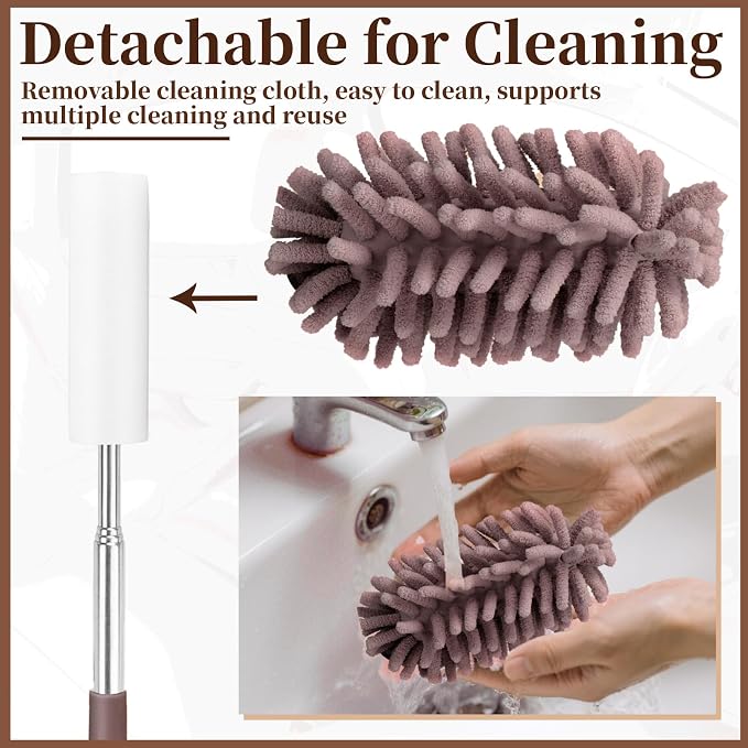 2 PCS Car Interior Duster with Extension Pole, Dusters for Cleaning | Microfiber Car Dusters with Bendable Head, Duster Interior & Exterior Scratch Free for Vehicle, Offices, Window (Brown)