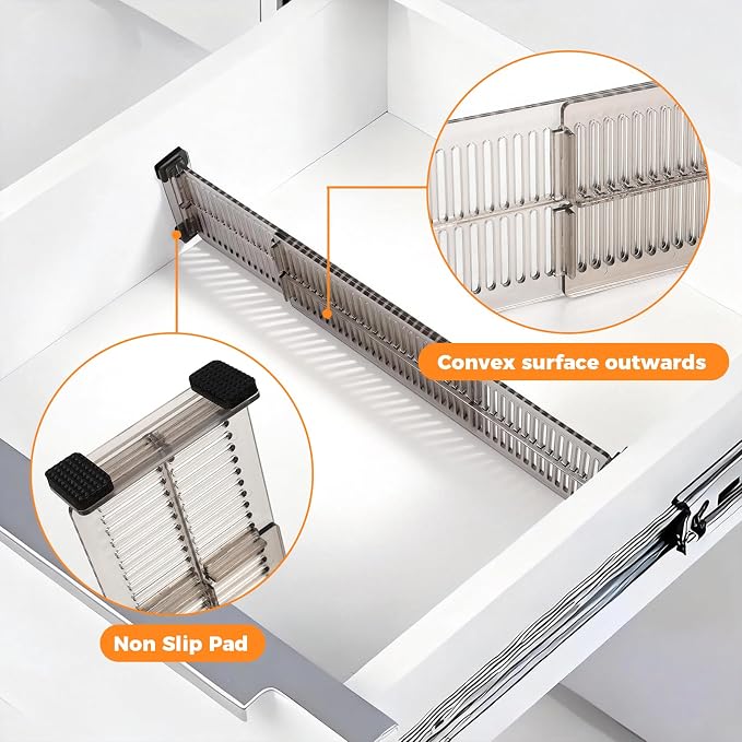 12 Pack Drawer Dividers for Clothes, 3.15" High, 10.83-20.08'' Adjustable | Clear Plastic Expandable Dresser Dividers Drawer Separators For Kitchen, Nursery Baby Clothing, Underwear Cosmetic Organizer