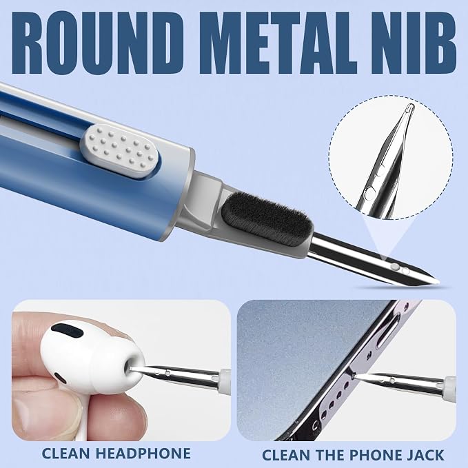 Inesore Multi Cleaning Kit for AirPods & All Bluetooth Earbuds (Deep Blue) | Metal Tip, High-Density Soft Brush, Flocked Sponge Tip, 3 in 1 Design, Compact & Lightweight, Easy Operation, Easy to Carry