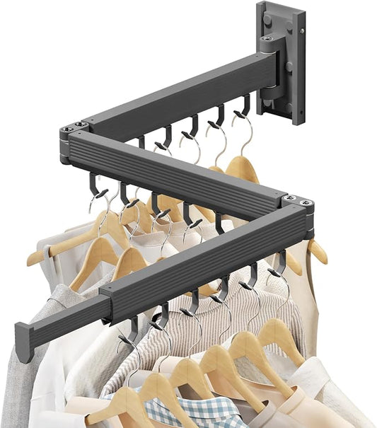 LIENAHU Grey Wall Mounted Clothes Drying Rack, Stainless Steel, Space Saving, Holds Up to 220 Pounds, Ideal for Clothing