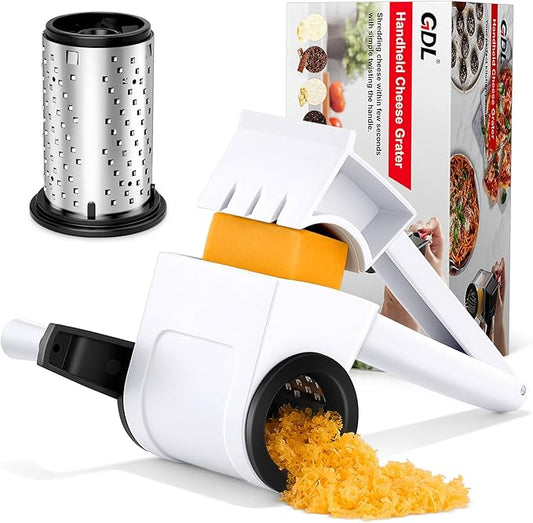 GDL Cheese Grater Handheld, Parmesan Cheese Grater, Stainless Steel Blade | No BPA, Stainless Steel Etched Blade, Dishwasher Safe, Ergonomic, Hard & Soft Cheese, Multi-Purpose, Detachable, Ambidextrous