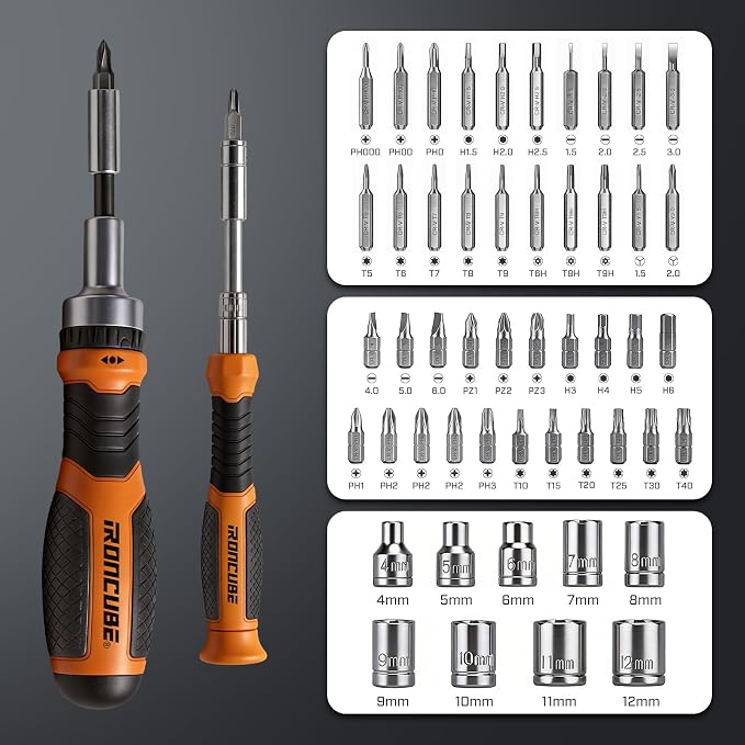 Ratcheting Screwdriver Set: 56-Piece Magnetic Multi Bits Tool Kit with Case