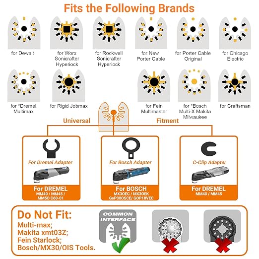 9PCS Diamond Oscillating Tool Blade, Multi Tool Blades Kits for Grout Removal and Soft Tile Cut, Fit Porter Cable Black & Decker Rockwell Ridgid Ryobi Milwaukee Chicago Craftsman