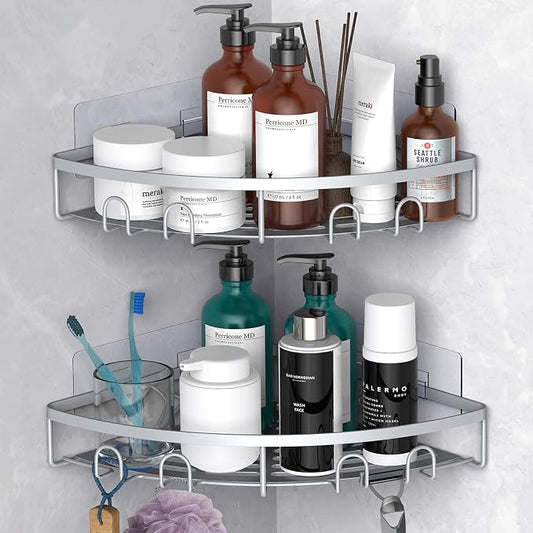 Corner Shower Caddy for Bathroom Storage,Silver,2 Pack | No Drilling Bathroom Shower Corner Shelves with Adhesive,Rustproof Shower Organizer