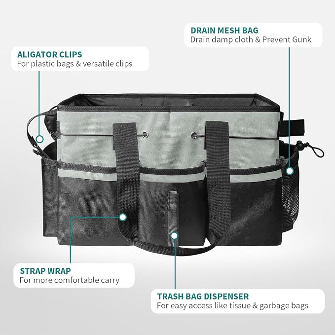 Compact Wearable Cleaning Supplie Bag with Handle Shoulder Straps | Gray Cleaner Caddy, Nylon Wear Resistant & Durable, Multiple Pockets Well Organized for Housekeepers, Horse, Cleaners