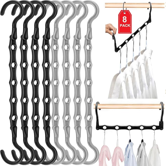 Closet Organizers and Storage, 8 Pack Stronger Space Saving Hangers for 40 Clothes, College Dorm Room Essentials for Guys Girls, Clothes Hanger with 5 Holes, Closet Storage, Magic Home Organization | College Dorm Room Essentials for Guys Girls, Clothes...