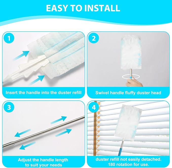 60 Count Disposable Duster Refills for Cleaning, for Swiffer Duster Refill | Multi-Surface Dusting Refills, Dusting Furniture, Blinds, Ceiling Fans, Helps Remove Allergens