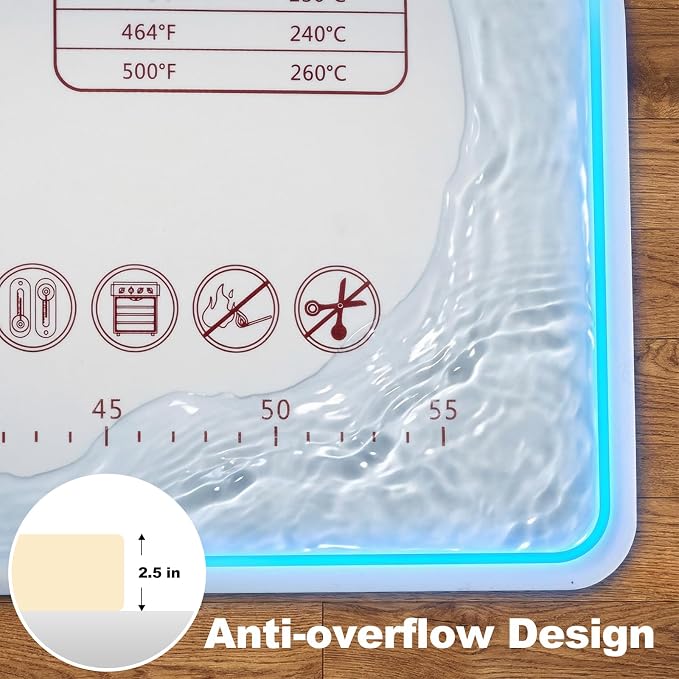 Silicone Baking Mat with Raised Edge – Perfect for Pastries, Bread, Cookies, Pizza, Fondant and Pasta (31"L x 24"W)