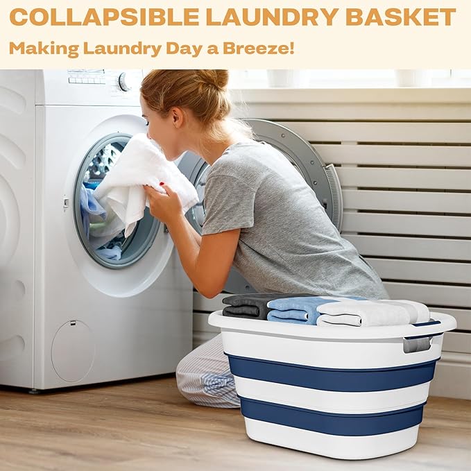 OOAMBB 43L(11.5Gallon) Collapsible Laundry Basket Plastic (Blue, 1 Pack) | Pop Up Laundry hamper/Storage Container, Foldable Laundry Basket with Large Capacity,Sturdy,Space Saver