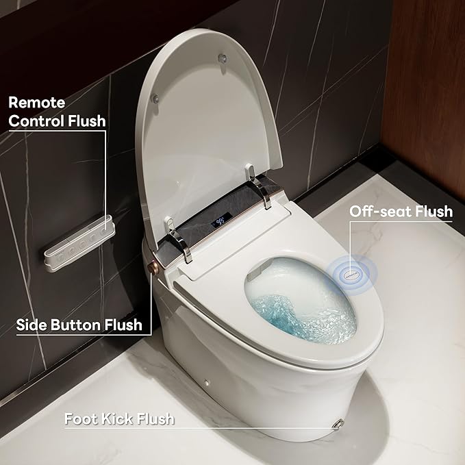 Casta Diva Smart Toilet with Bidet Built in, Auto Open/Close, Foam Shield, 1000g MaP Flush, Heated Seat, Foot Kick & Blackout Flush, Bidet Toilet with Night Light for Bathrooms
