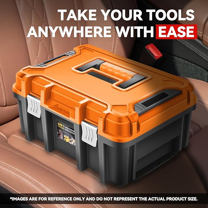 Auto Dynasty 17-Inch Tool Box, 2Pcs Toolboxes Organizer Storage with Removable Tray and Portable Handle for Garage Workshop Home Office Car Trunk, Orange