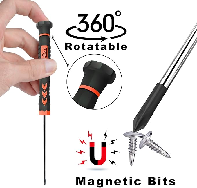 12 Pcs Small Screwdriver Set with Flathead Phillips Pentalobe Screwdriver | Stainless Steel Magnetic Multi-Size Screwdrivers, Non Slip handles, Suitable For iPhone PC Laptop Eyeglass Jewelry Watch