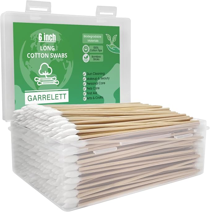 6 Inch Long Cotton Swabs, Pointed or Round Tips for Cleaning | Pointed, Round, and Mixed-Tip Cotton Swab Options with 6 Inch Wooden Handles for Firearm, Electronics, Craft, and Tasks