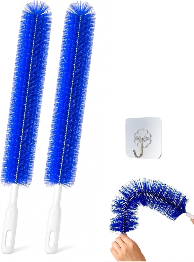 Bendable Microfiber Duster for Cleaning, Fan Cleaning Brush with Flexible Head, Reusable Fan Duster for Ceiling Fans, Blinds & Air Vents, Washable Dust Clean Brush for Home, Office & Car (Blue,2PCS)