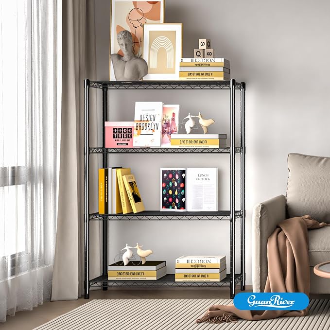 Guan River 4-Shelf Adjustable Metal Wire Shelving,Black,36"L x 14"W x 54"H | Height Adjustable,Sturdy and Durable,Storage Sehlf Display Rack for Office,Kitchen,Bedroom,Bathroom,Garage
