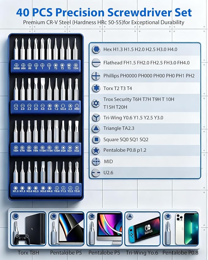 Electronics Precision Screwdriver Set: 50PCS Multi-Function Tool Kit, Foam Insert Storage & Ergonomic Handle, and Replaceable Screwdriver Bits for Computer Laptops and Phone Repair