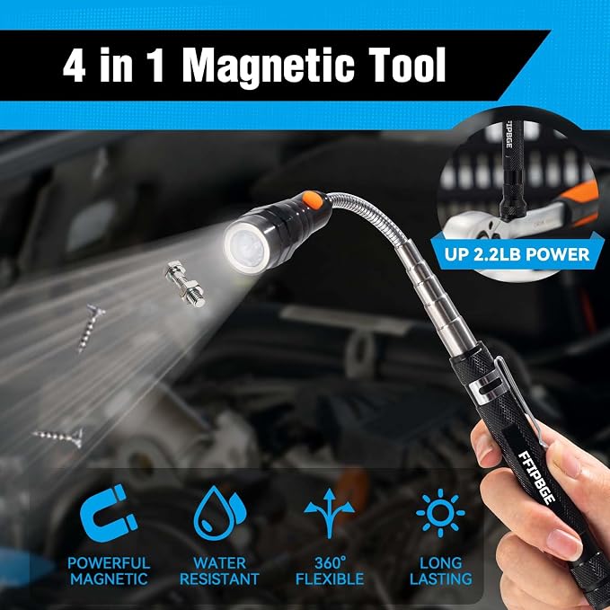 Magnet Pickup Tool with Telescoping Magnetic Flashlight and 6 in 1 Multitool Pen with Rulers, Bubble Level, Screwdrivers, Ballpoint, Fathers Day Dad Gifts, Birthday Gifts for Men, Dad, Husband | Magnetic Flashlight & Multitool Pen with Rulers, Bubble L...